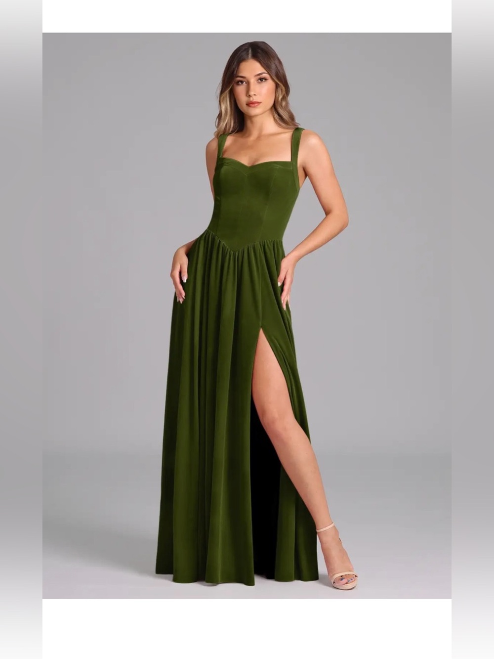 Azazie Olive Green Velvet Dress